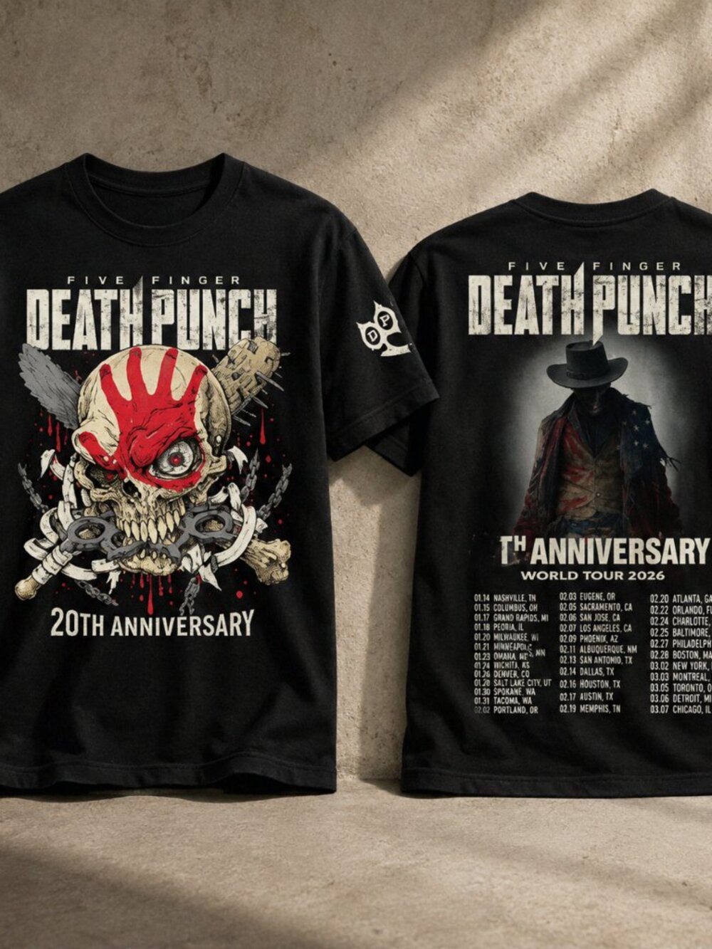 Five Finger Death Punch 20th Anniversary Tour 2026 Double-Sided T-Shirt